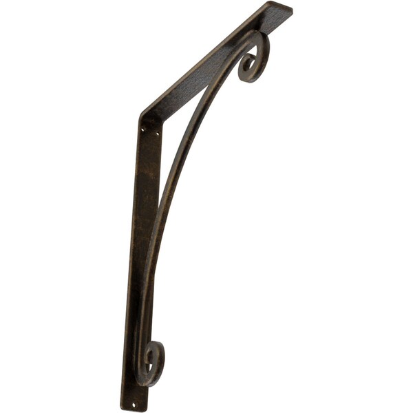 Ekena Millwork Legacy Wrought Iron Bracket, (Single center brace), Antiqued Brass 1 1/2"W x 12"D x 15"H BKTM01X12X15SLEABS - main